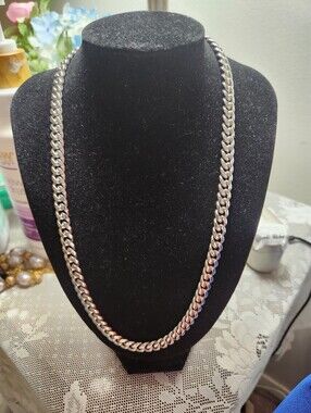 Classic Cuban Link Chain Necklace 14K White Gold Finish/Stainless Steel